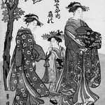 The Courtesan Ogino of Ogiya Tea House with Two Attendants