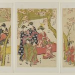 Courtesans Strolling Beneath Cherry Trees Before the Daikokuya Teahouse