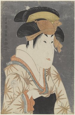 Toshusai Sharaku (Japanese, active 1794–1795). <em>Segawa Kikunojo III as Oshizu, Wife of Tanabe Bunzo</em>, May 1794. Color woodblock print on paper, 14 7/8 x 9 1/4 in. (37.8 x 23.5 cm). Brooklyn Museum, Gift of Frederic B. Pratt, 42.83 (Photo: Brooklyn Museum, 42.83_PS4.jpg)