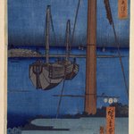 Moonlight View of Tsukuda with Lady on a Balcony, from the series Fashionable Genji