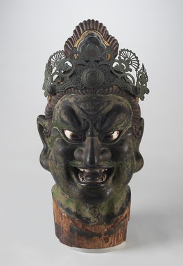  <em>Head of a Guardian</em>, 13th century. Hinoki wood with lacquer on cloth, pigment, rock crystal, metal, 22 1/16 x 10 1/4 x 13 15/16 (56.0 x 26.0 x 35.5 cm). Brooklyn Museum, Gift of Mr. and Mrs. Alastair B. Martin, the Guennol Collection, 86.21. Creative Commons-BY (Photo: , 86.21_PS9.jpg)