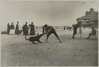 George Bradford Brainerd (American, 1845–1887). <em>Boy and Dog, Iron Pier, Coney Island, Brooklyn</em>, ca. 1880–1885; printed 1940s. Gelatin silver print, image: 9 x 13 1/2 in. (22.9 x 34.3 cm). Brooklyn Museum, Brooklyn Museum Collection, X894.150 (Photo: Brooklyn Museum, x894.150_PS2.jpg)